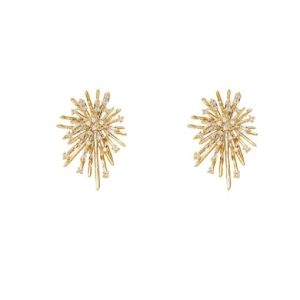 copper cubic zirconia flower vintage stud trend korean fashion earring