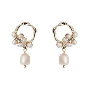copper imitation pearl geometric minimalist stud trend korean fashion earring