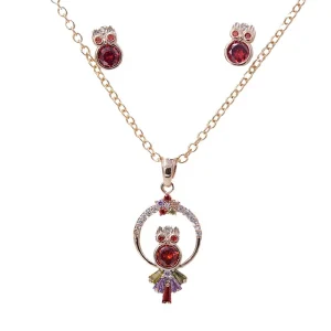 Owl Design Earrings with Necklace Set Stud Earrings with CZ Fashion Gold Plated Jewelry Sets for Beautiful Lady