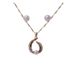 Fashion Pearl Design Earrings With Pendant Sets Gold Plated CZ Jewelry Sets From Joy Fan Jewelry in Guang Zhou