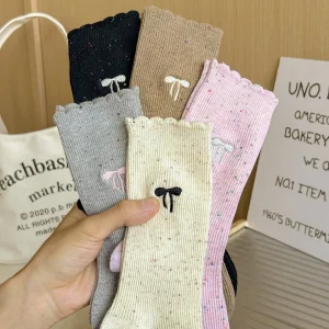 Women's Socks Mid-tube Socks Bow Embroidery Can Be Custom Cotton Socks