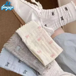 Factory Price Women's Ankle Socks with Bow Tie Cute Print Breathable and Soft Summer Socks with Custom Logo One Size Fitted