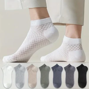 Men's Mixed Set of 7 Pairs Thin Mesh Ankle Socks for Spring and Summer Breathable Casual Socks