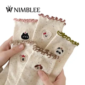 Wholesale High Quality Women Embroidered Animal Pattern Socks Ruffle Cotton Sock Trim Lace for Women or Girls Anklet Dress Socks