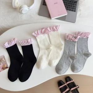 Women's  Series Bubble Lace Socks for Spring Summer  Sweet Girl Style Bow Cotton Crew Stacking Socks New Product