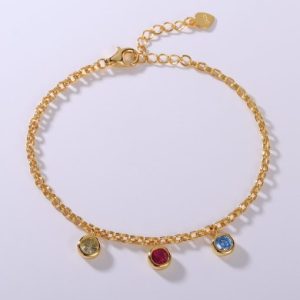 925 sterling silver cubic zirconia multi color minimalist link bracelet