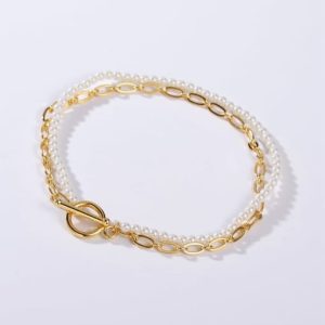 925 sterling silver imitation pearl white minimalist charm bracelet