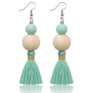 alloy wooden beads  cotton rope  tassel bohemia hand-woven drop earring