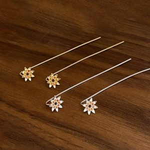 925 sterling silver cubic zirconia flower minimalist threader earring