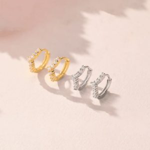 925 sterling silver cubic zirconia geometric dainty huggie earring