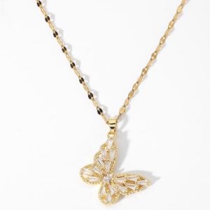 stainless steel cubic zirconia butterfly dainty necklace