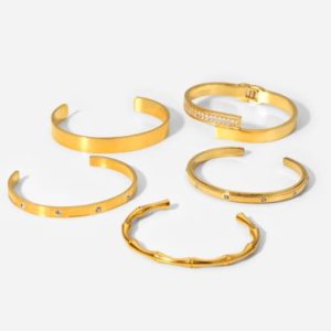 stainless steel cubic zirconia geometric minimalist cuff bangle