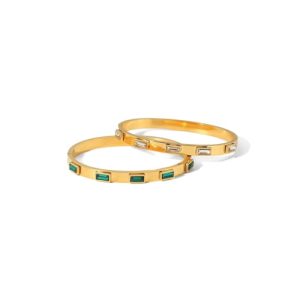 stainless steel cubic zirconia geometric trend cuff bangle