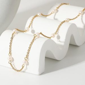 stainless steel imitation pearl geometric minimalist chain necklace