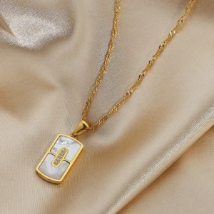 stainless steel shell letter trend initials necklace