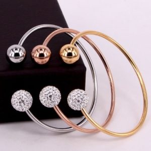 titanium cubic zirconia ball minimalist cuff bangle