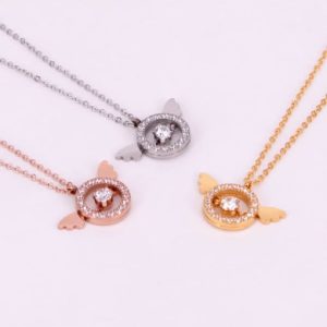titanium cubic zirconia wing dainty necklace