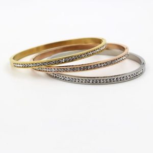 titanium rhinestone round minimalist band bangle