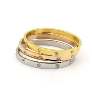 titanium steel cubic zirconia dainty band bangle with two sizes