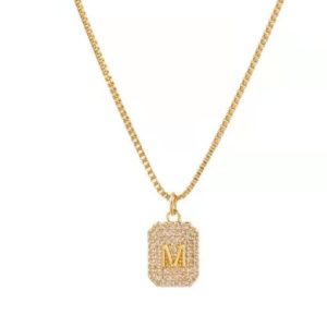 titanium steel cubic zirconia letter minimalist rectangle pendant necklace