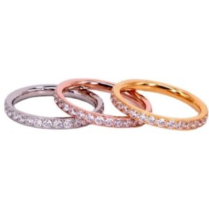 titanium steel cubic zirconia round minimalist band ring