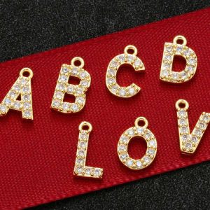 brass cubic zirconia micro inlay letter pendant