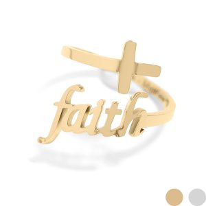 18K Gold PVD Stainless Steel Adjustable "Faith" Ring / KSS0008