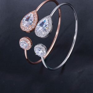 brass cubic zirconia water drop dainty cuff bangle