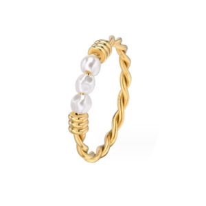 titanium steel imitation pearl geometric minimalist band ring