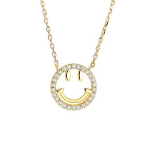 925 sterling silver cubic zirconia white smiley dainty necklace