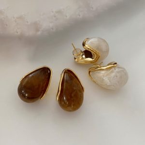 brass acrylic water drop hip hop stud earring
