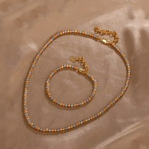 brass vintage round bead bracelet and necklace set