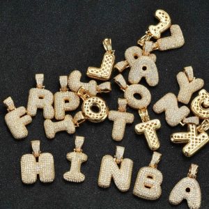 custom brass cubic zirconia white 26 letter hip hop necklace
