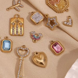 stainless steel 18k gold plated cubic zirconia geometric charm
