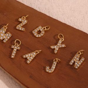 stainless steel 18k gold plated rhinestone letter charm