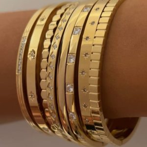 stainless steel cubic zirconia geometric minimalist band bangle