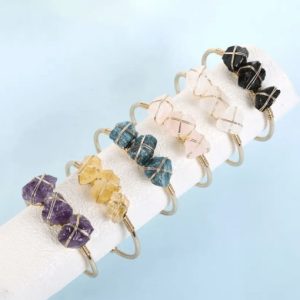 stainless steel natural stone irregular minimalist cuff bangle