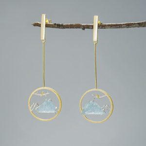 925 sterling silver natural aquamarine rough creative handmade artisan drop earring