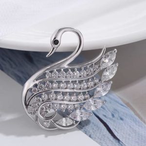 brass  cubic zirconia dainty swan brooch