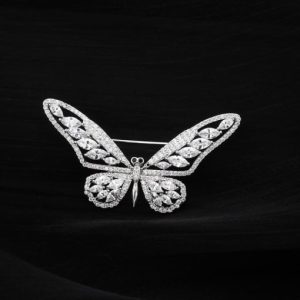 brass cubic zirconia white butterfly classic brooch