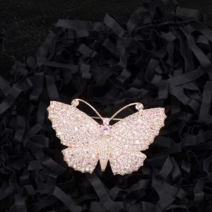 brass cubic zirconia white butterfly dainty brooch