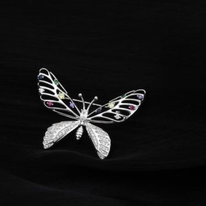 brass rhinestone multi color butterfly minimalist brooch