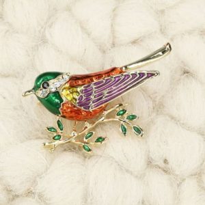 brass rhinestone white enamel bird dainty pins & brooches