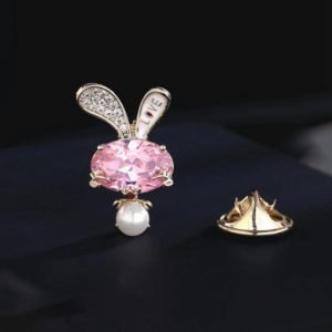 brass glass stone rabbit cute lapel pin