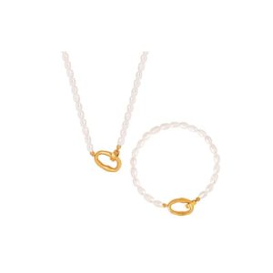dainty geometric titanium steel freshwater pearl bracelet and necklace set