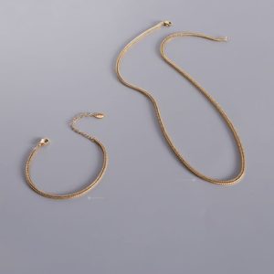 titanium 316l stainless steel vintage irregular  bangle and necklace set with e-coated waterproof