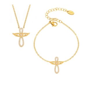 titanium steel cubic zirconia minimalist angel  bracelet and necklace set