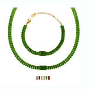 titanium steel cubic zirconia vintage geometric  bracelet and necklace set