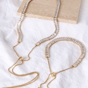 titanium steel cubic zirconia vintage tassel  braclete and necklace set
