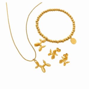 titanium steel cute animal   earring ring and necklace set